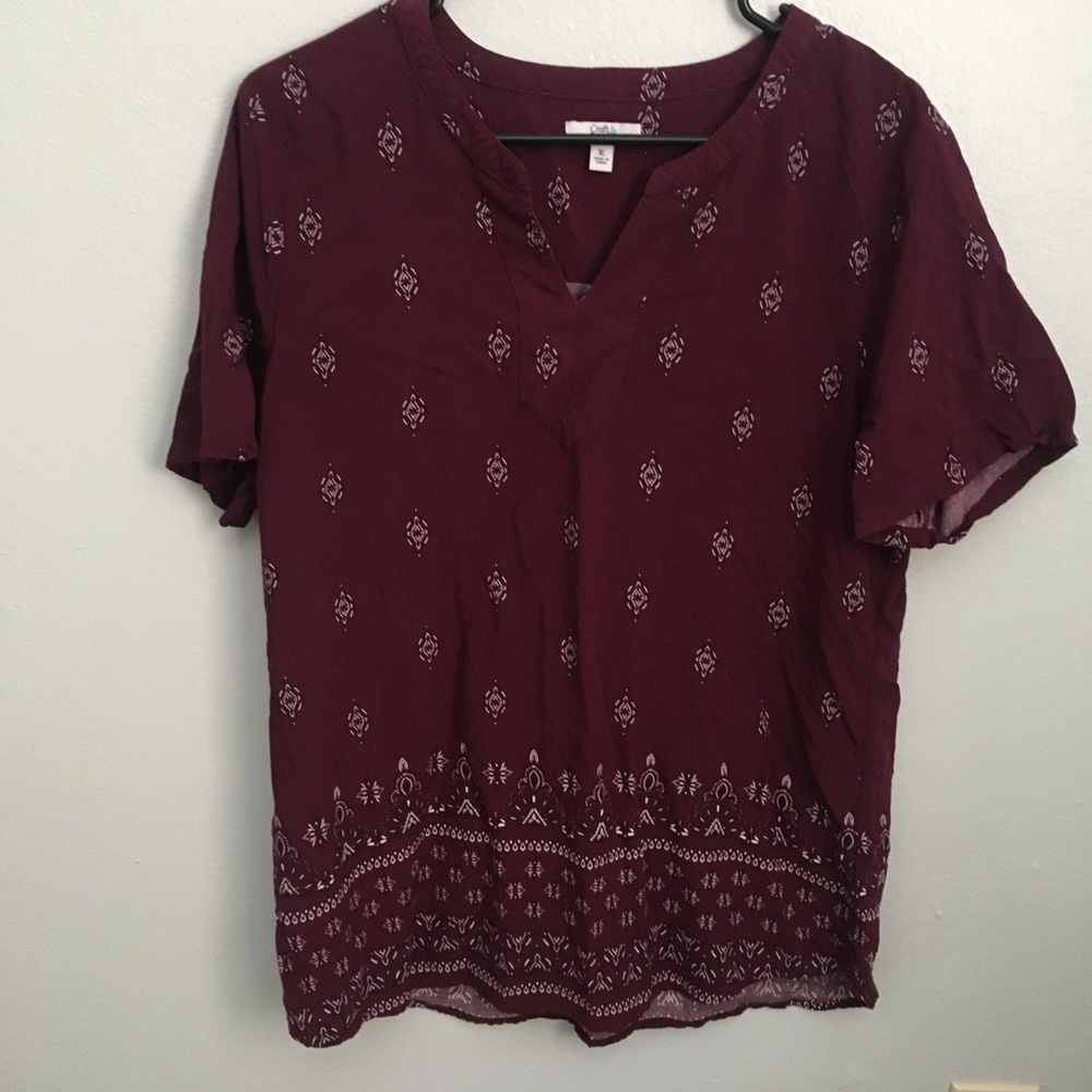 Burgundy print blouse